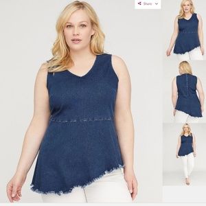 lane bryant new top , denim fringe hem